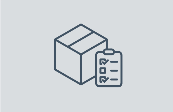 Ícono de caja con checklist simbolizando solución financiera basada en inventarios
