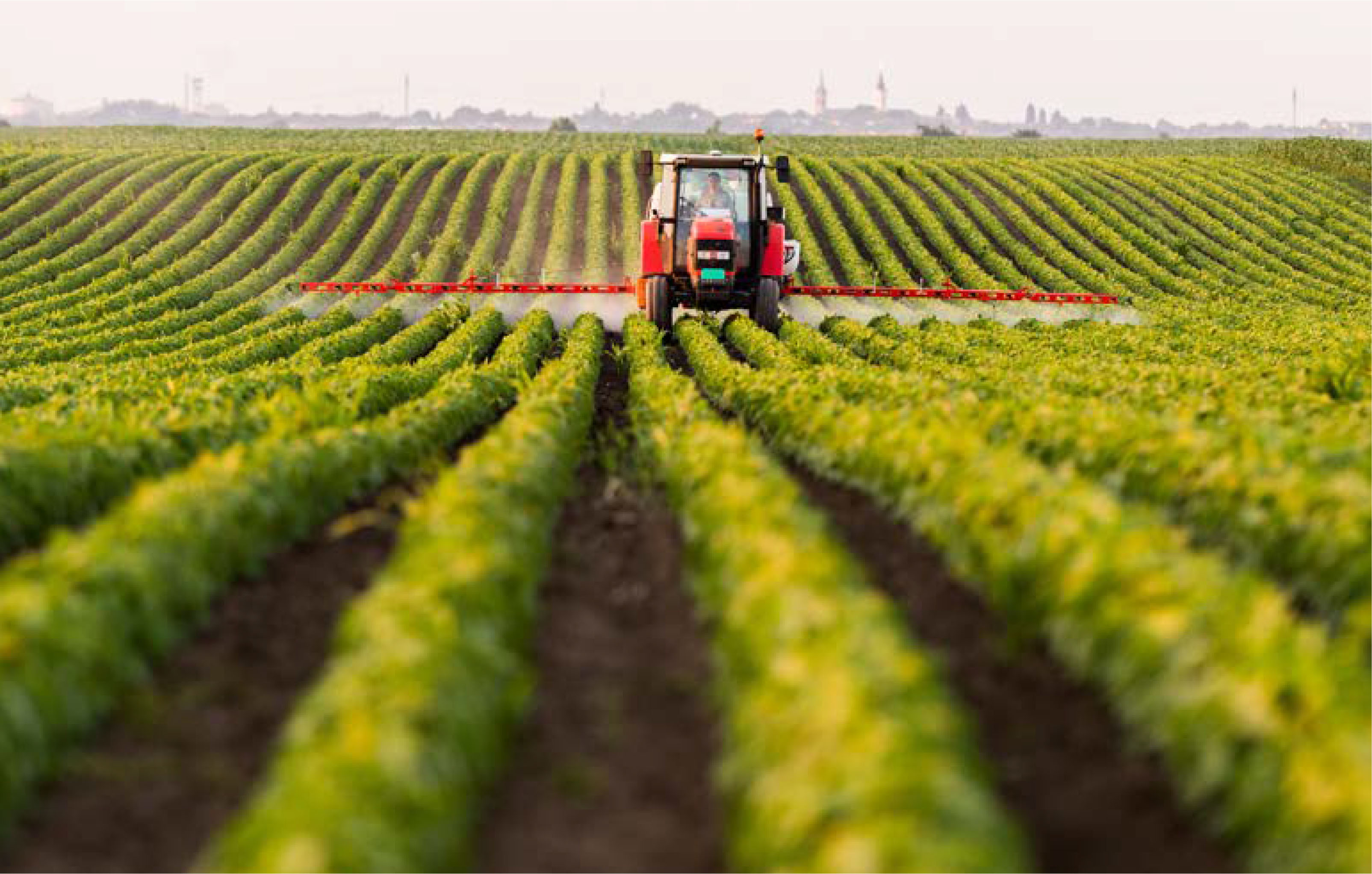 Tractor agrícola en cultivo representando empresas silvoagropecuarias importadoras y exportadoras de materias primas