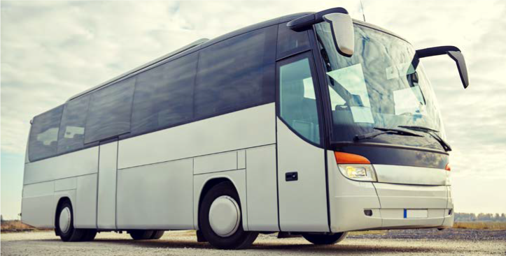 Bus blanco de pasajeros simbolizando vehículos de transporte como productos warrant